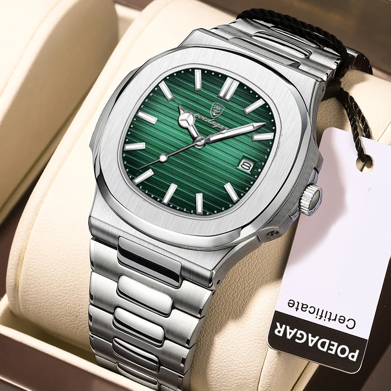 Poedagar PO613 Luxury Stainless Steel Strap Watch (Silver Green)